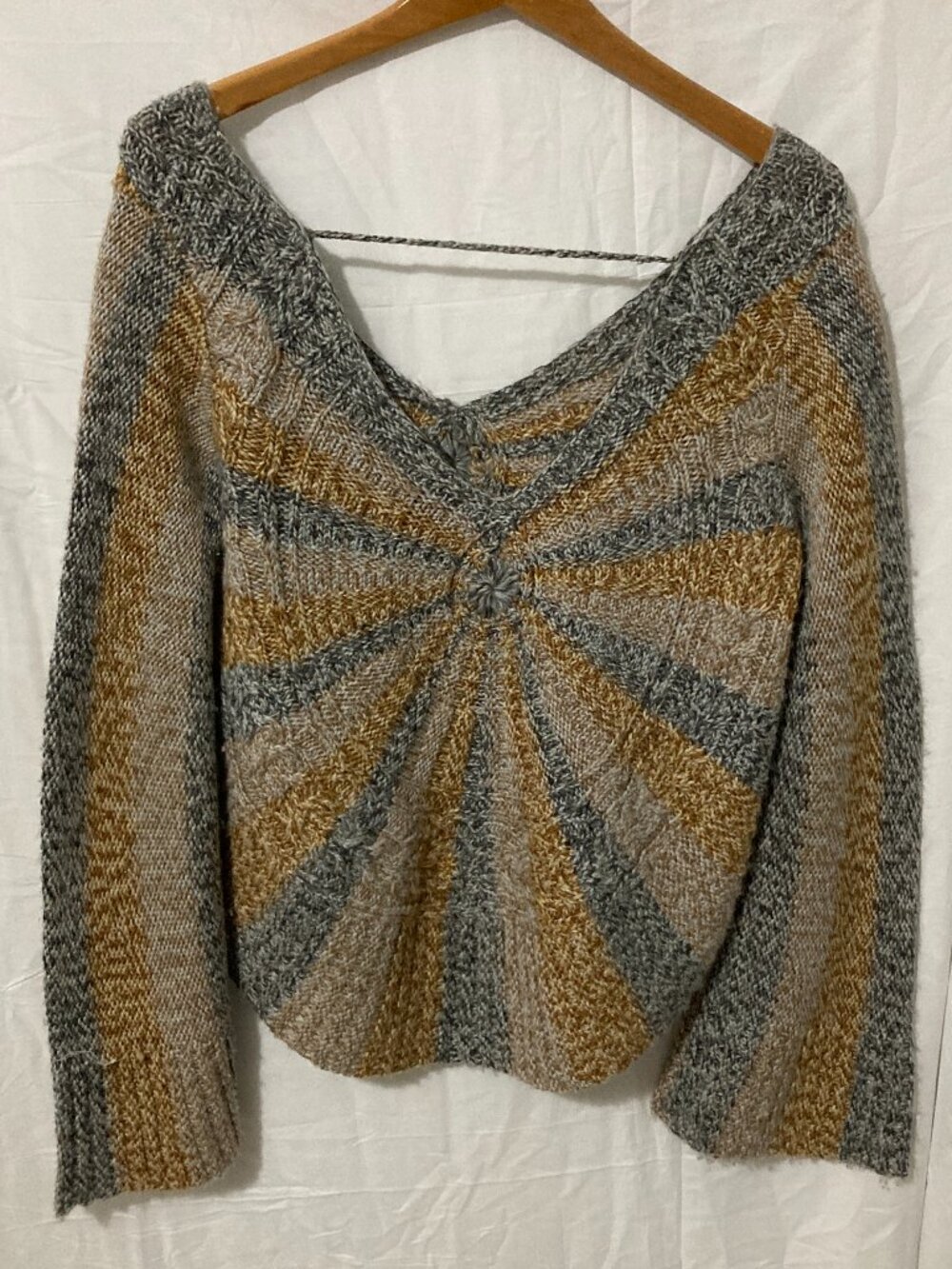 Free People Women S Sweater Blue Orange Gray Boho Open Back Light Hippie Comfort